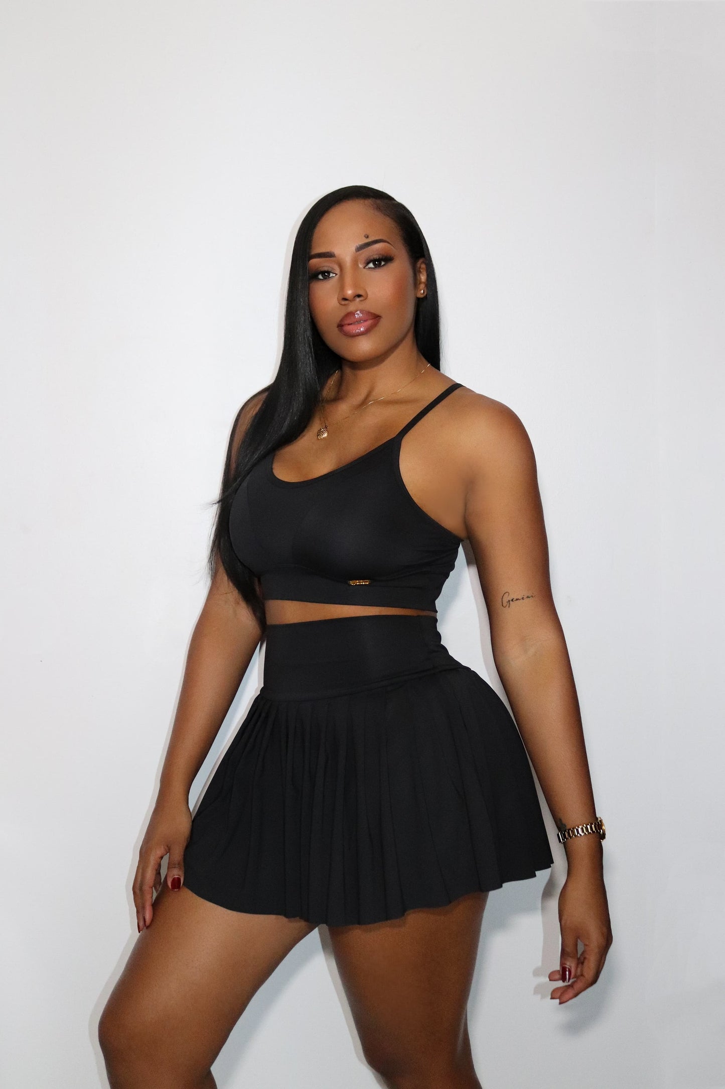 Black Pleated Sweat Short set