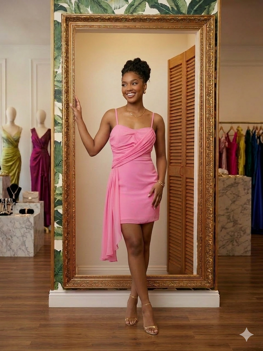 Barbie pink draped cocktail dress