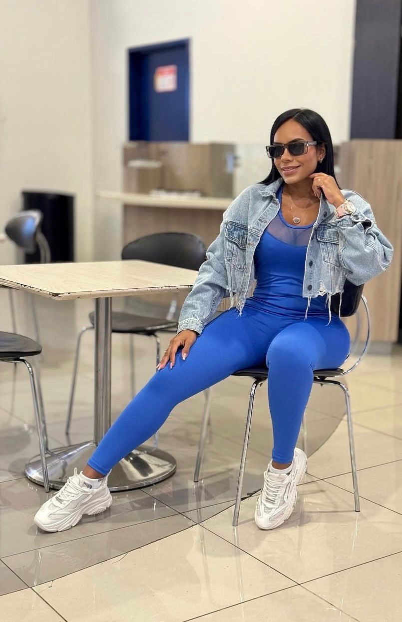 Fitted blue jumpsuit