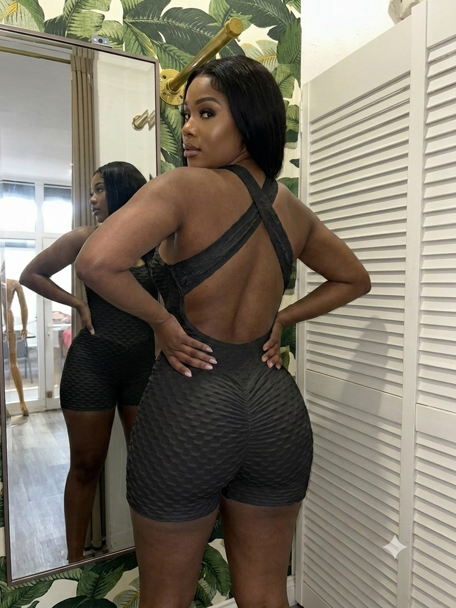 Black honeycomb short bodysuit
