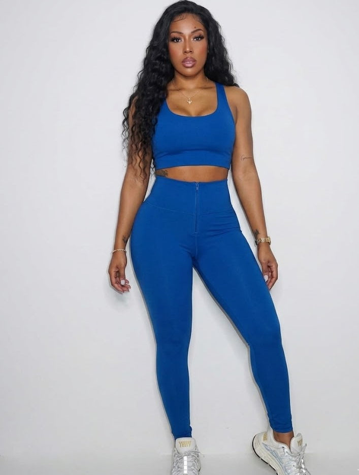 Blue Zip Front Faja legging