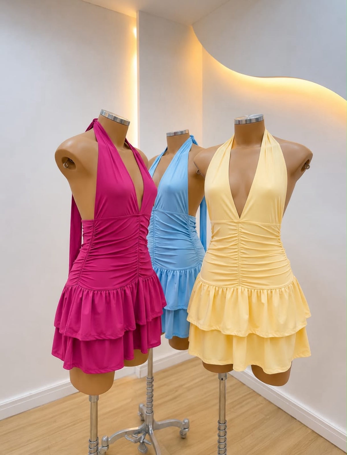 Melinda Plunge V-Neck Ruffle Mini Dress