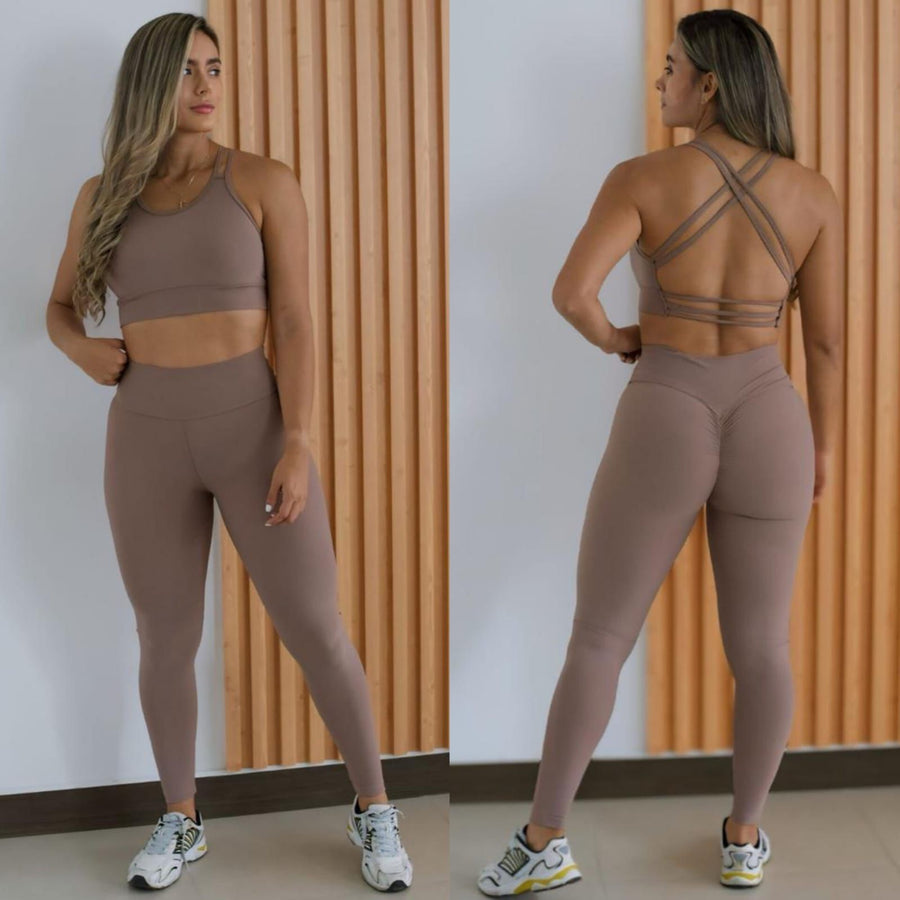 Mocha gym set — two-piece activewear set (crop top and leggings), Mocha style