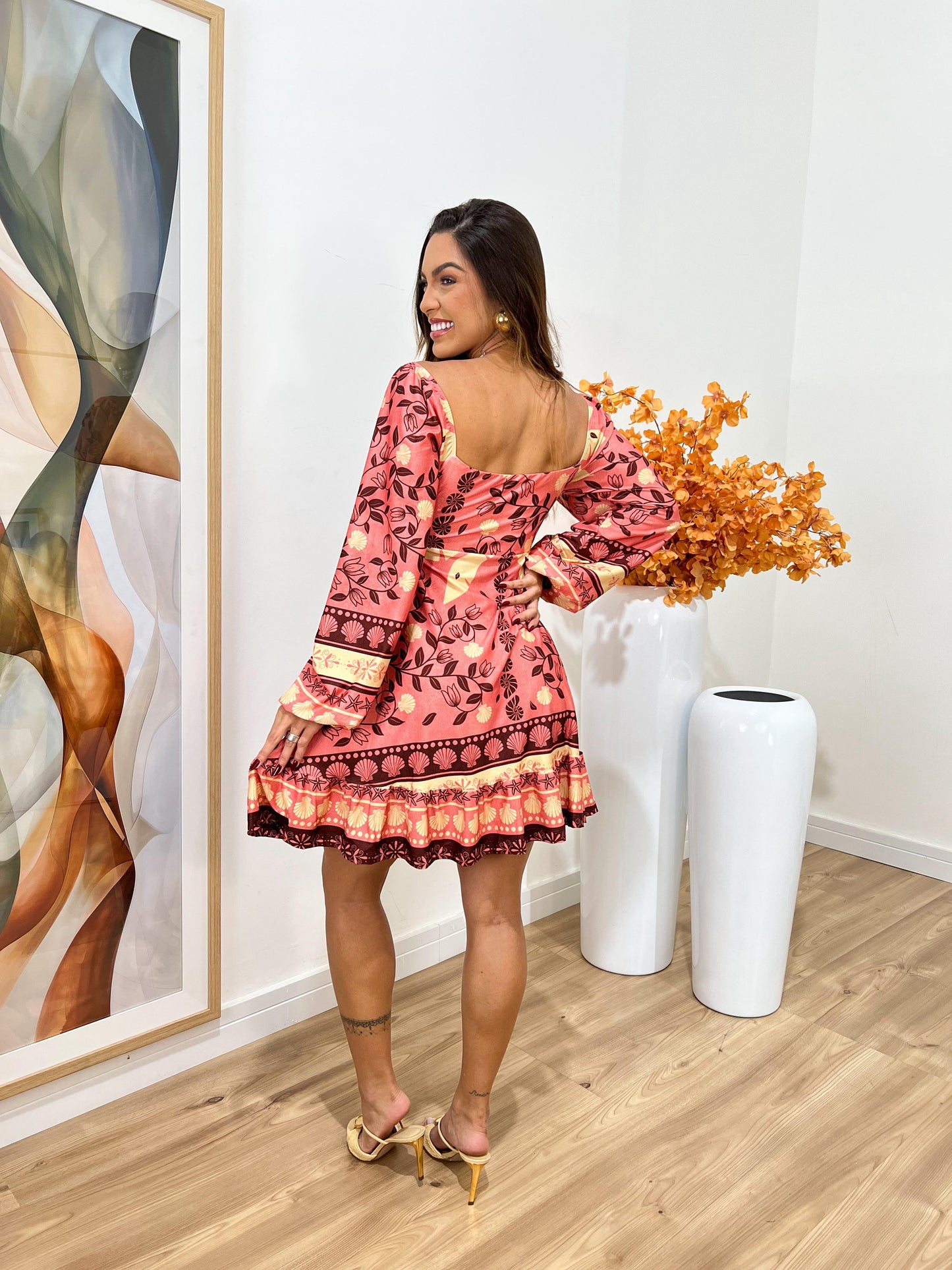 Sunset Bloom Long Sleeve Mini Dress