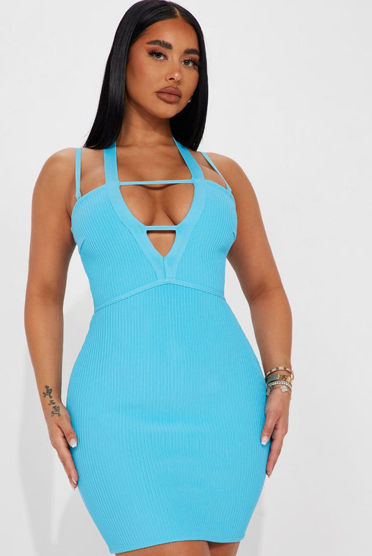 Mexicana Bandage Halter Midi Dress- Aqua