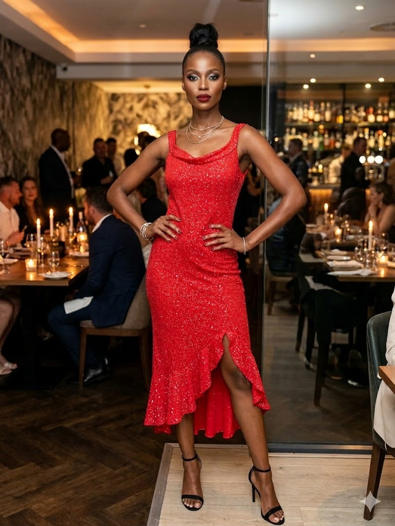Sparkling red cocktail dress