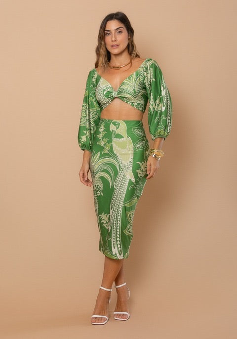 Tropical Parrot Print Skirt Set