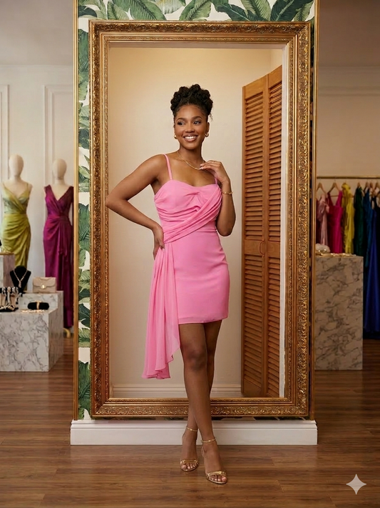 Barbie pink draped cocktail dress