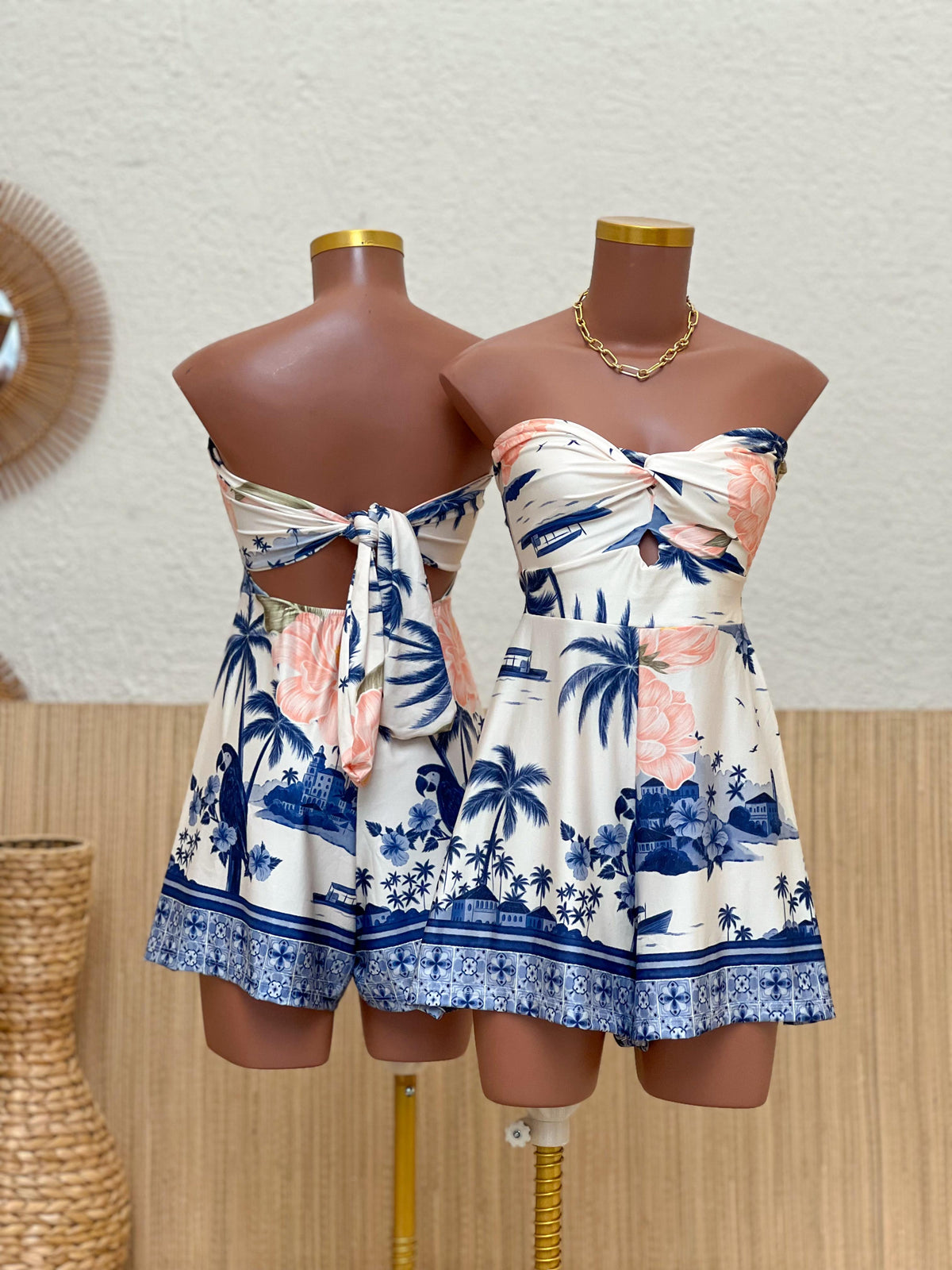 Twist Front Bandeau Romper — Riviera Blue — one-piece romper (additional view)