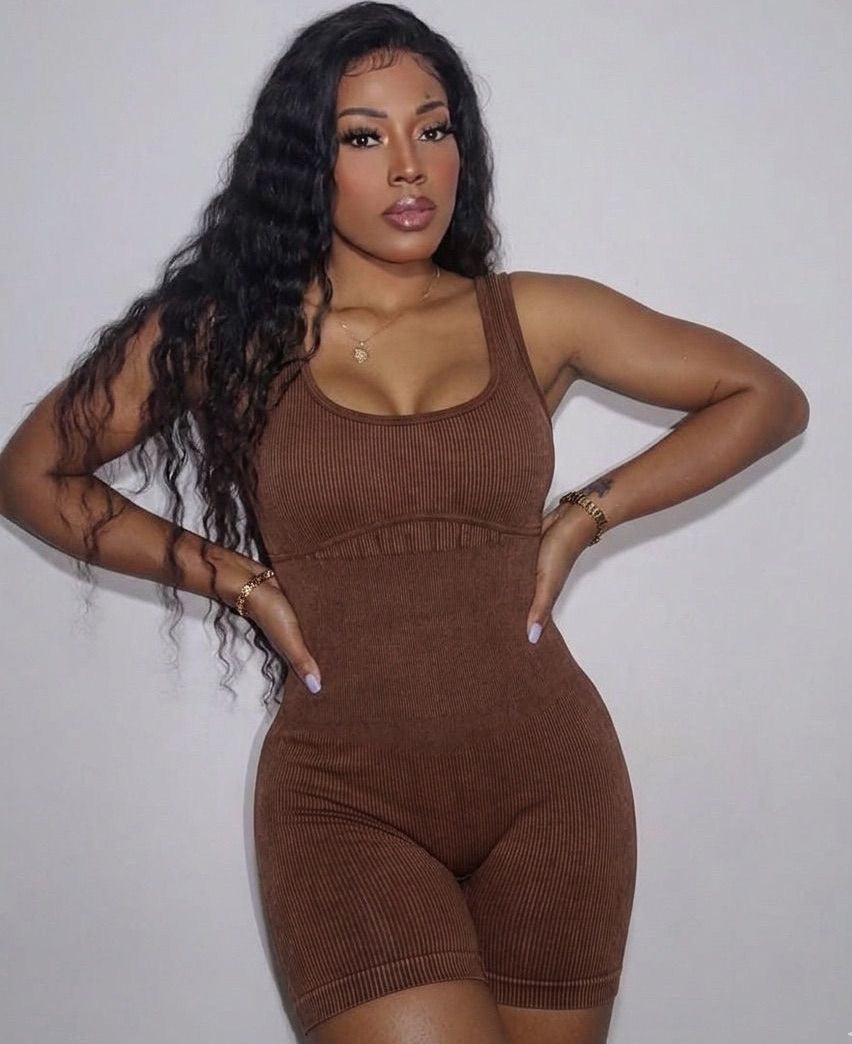 Chocolate short bodysuit — fitted one-piece bodysuit