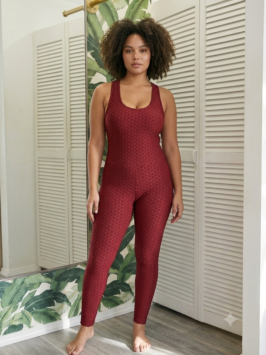 Wine honeycomb bodysuit — fitted one-piece bodysuit