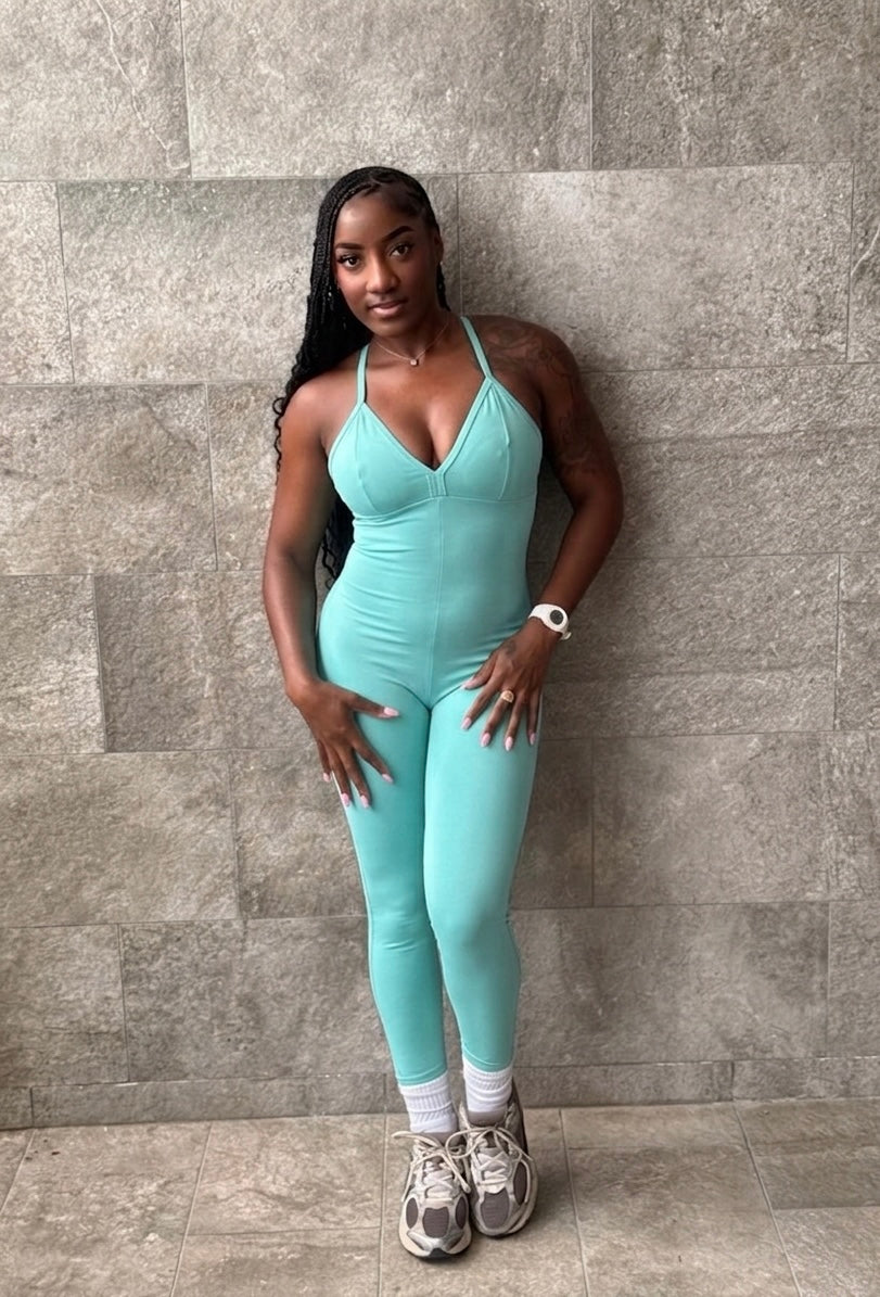 Bondage tied back bodysuit- Turquoise