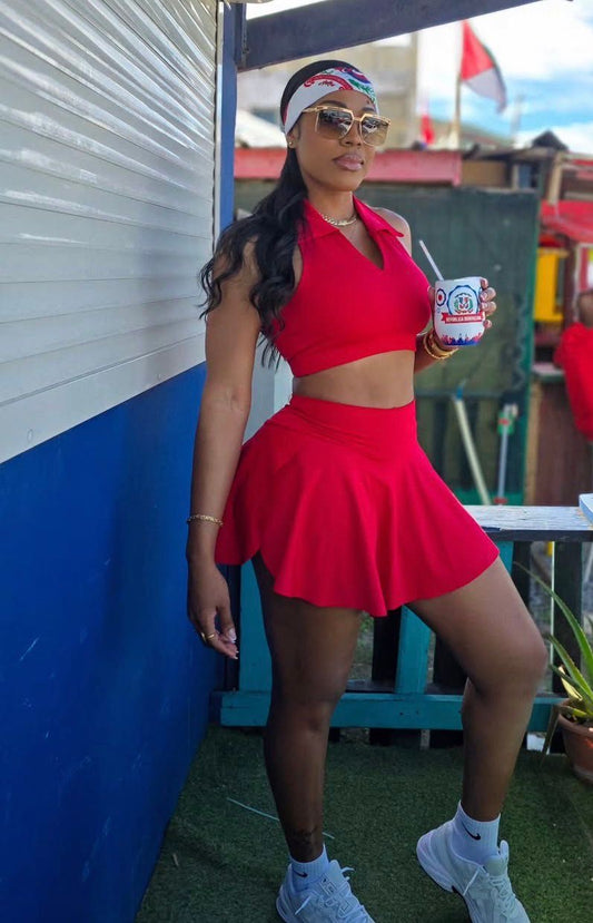 Red sporty two-piece set