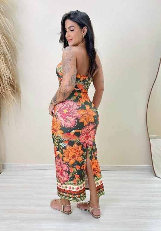 Tropical Bloom Strapless Maxi Dress