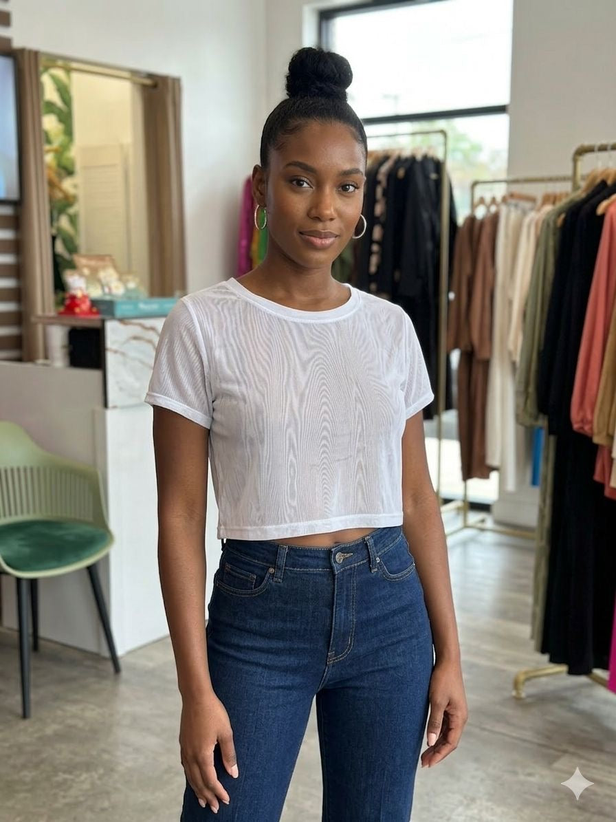 White mesh crop top — sheer mesh top