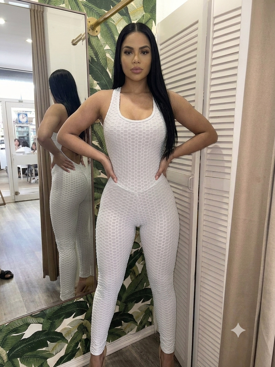 White honeycomb bodysuit — fitted one-piece bodysuit