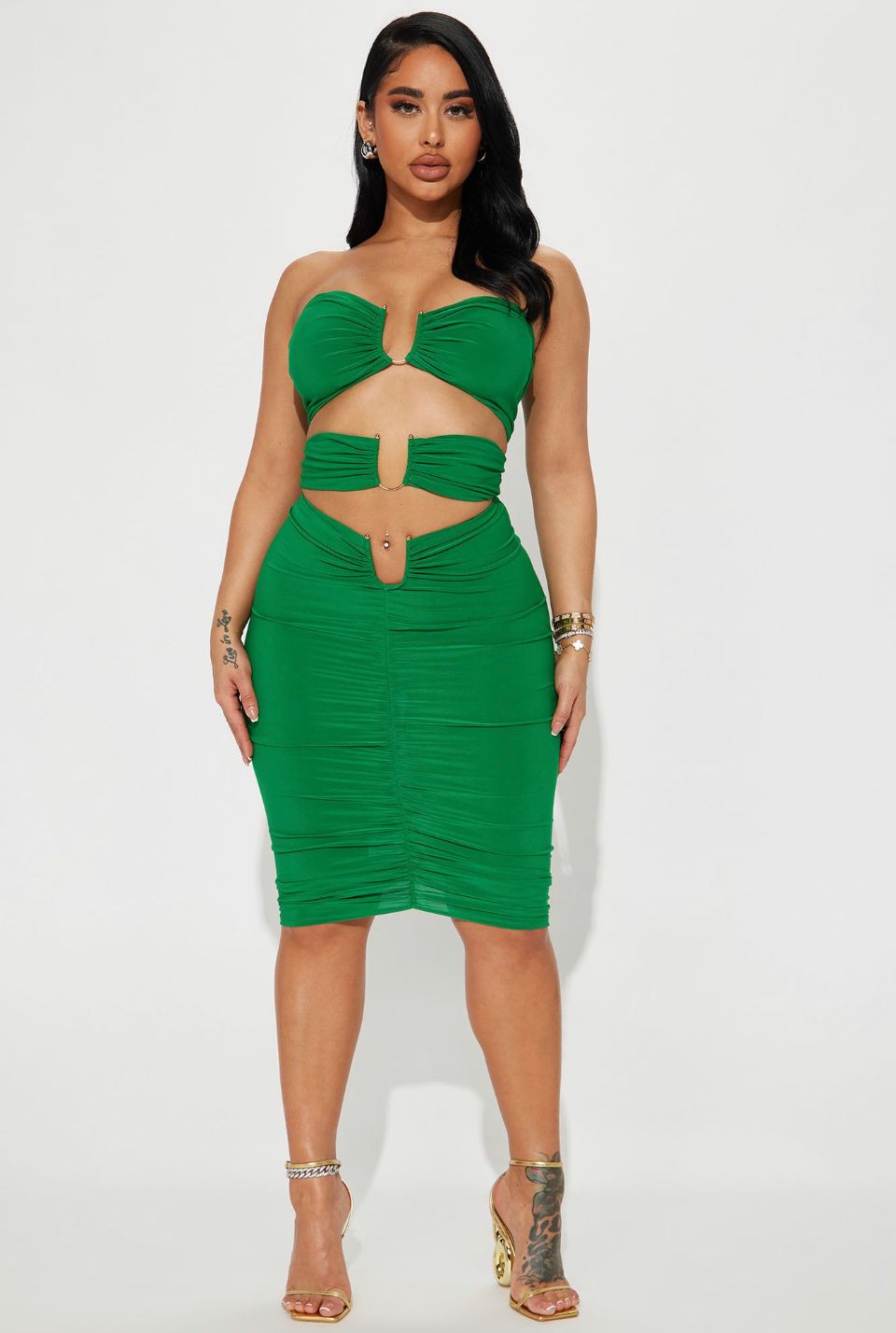 Midi Open Front Dress-Green