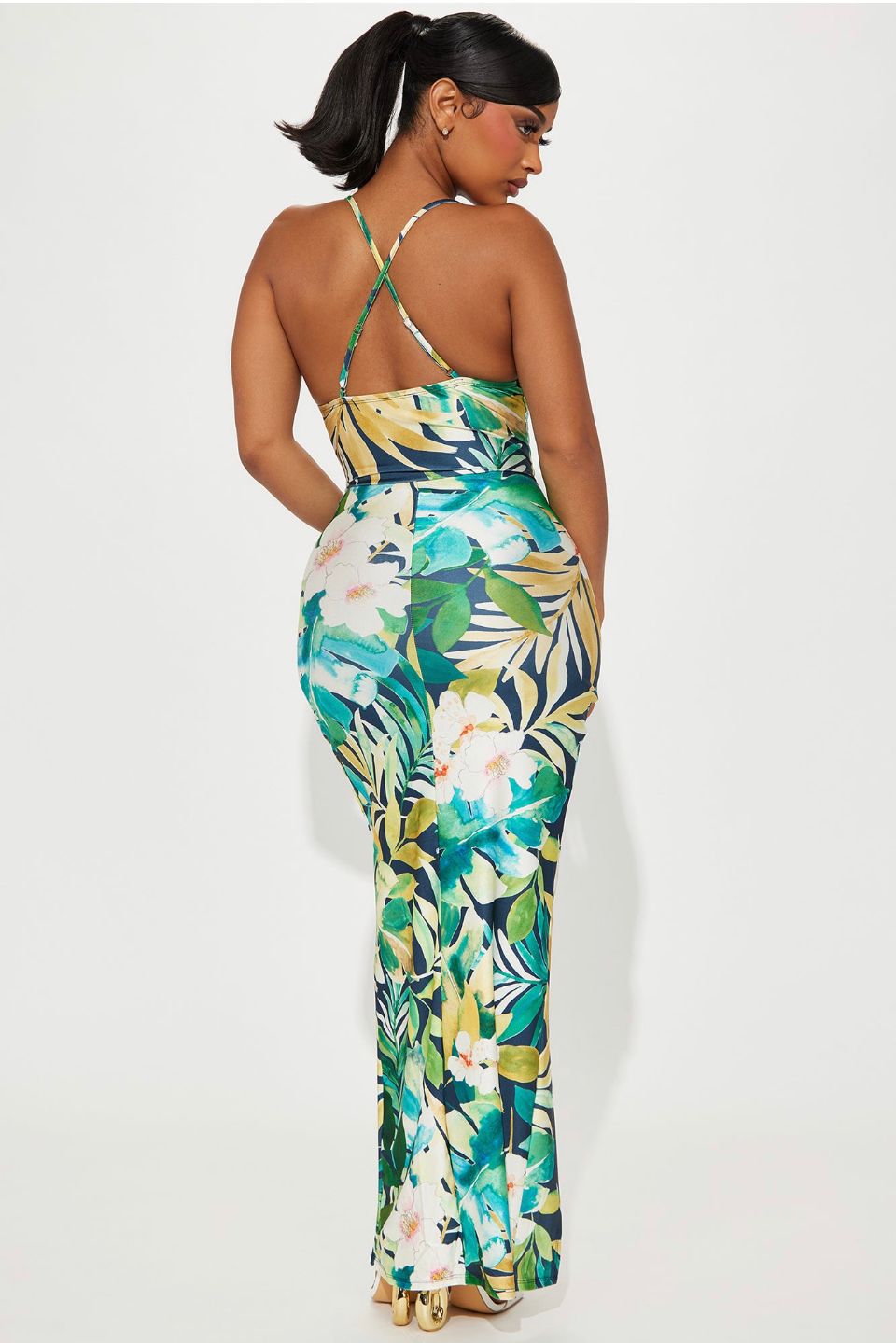 Long Tropical Maxi Dress- Green