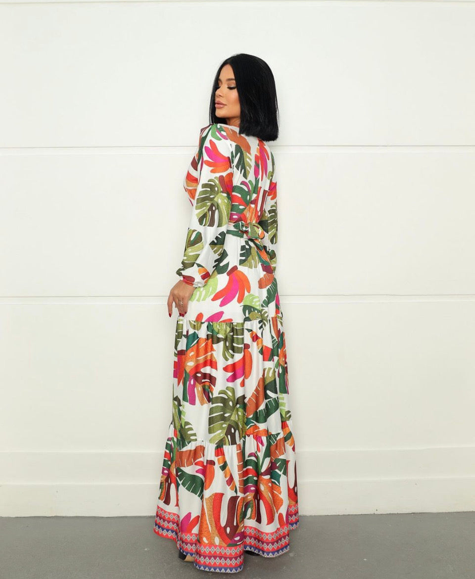 Cuba Havana- Tropical Long Sleeve Long Dress