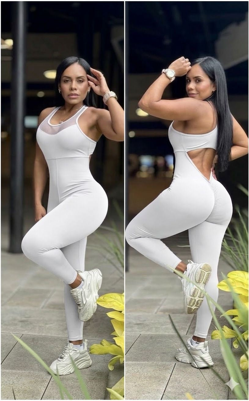 Fitted white jumpsuit