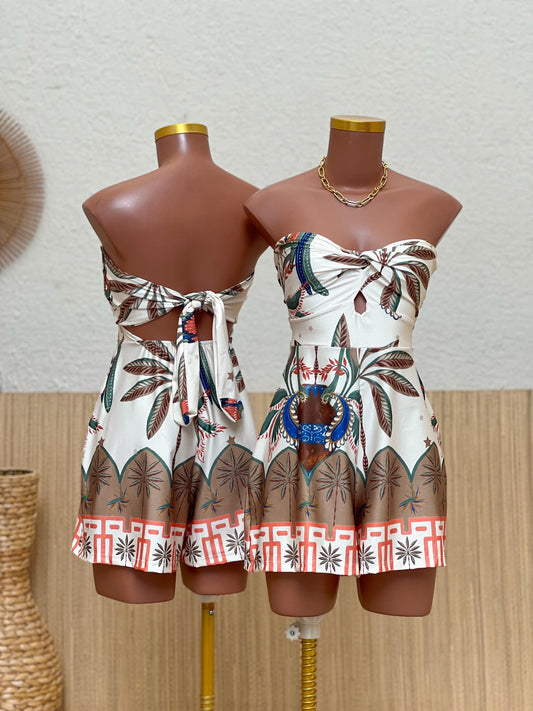 Twist Front Bandeau Romper — Peacock Palm