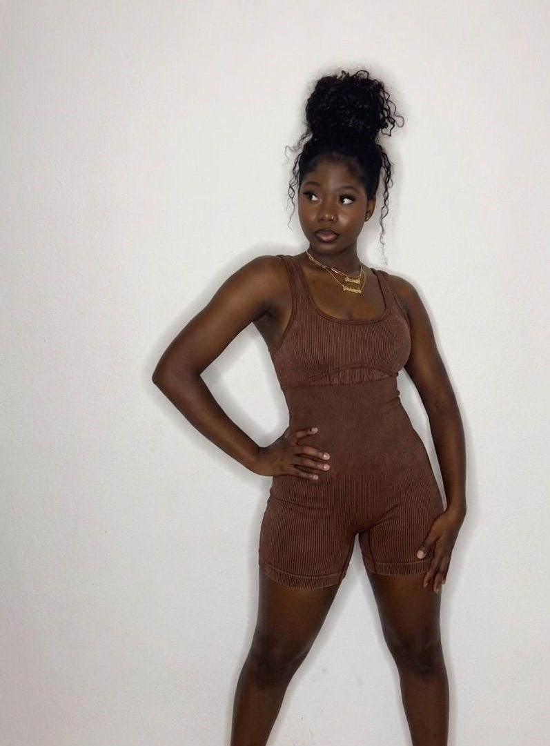 Chocolate short bodysuit — fitted one-piece bodysuit (additional view)