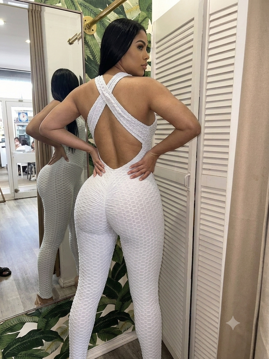 White honeycomb bodysuit — fitted one-piece bodysuit (additional view)