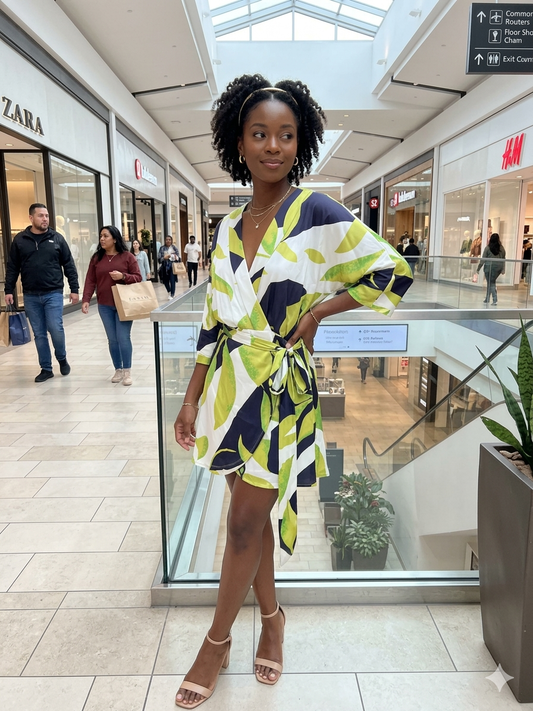 Tropical green wrap dress
