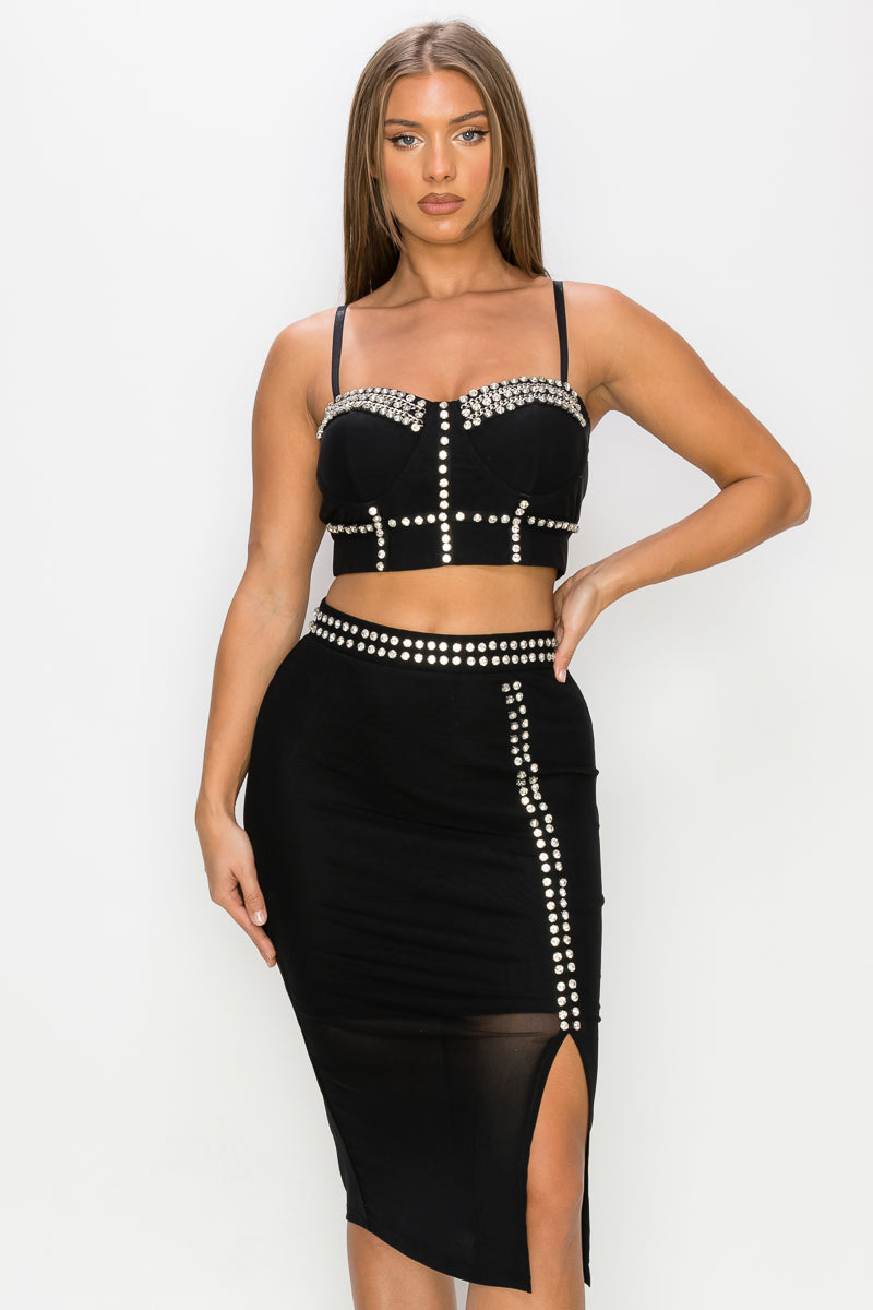 Estella Diamond Embellished Two-Piece Midi Set