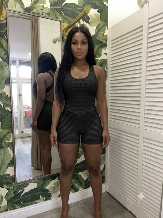 Black honeycomb short bodysuit