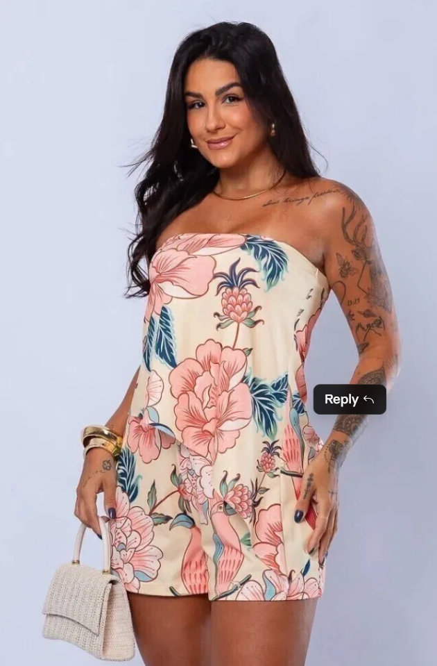 Tropical Bloom Strapless Romper - Cream