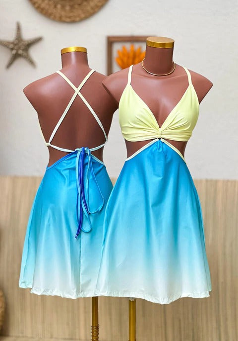 Sunset Fade Halter Mini Dress