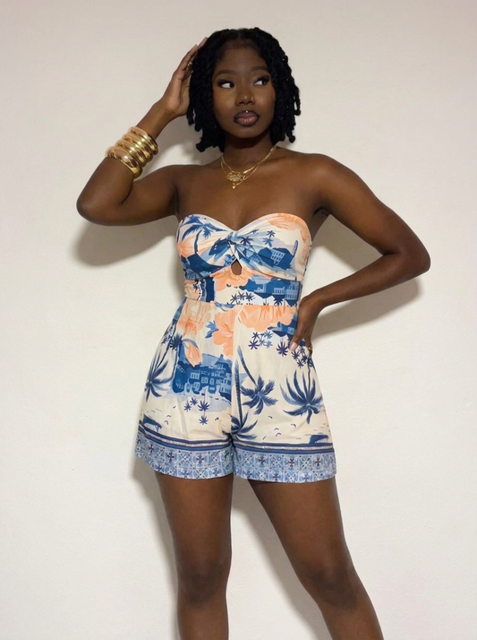 Twist Front Bandeau Romper — Riviera Blue