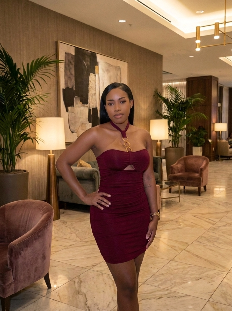 The Ruched Bandeau Mini Dress