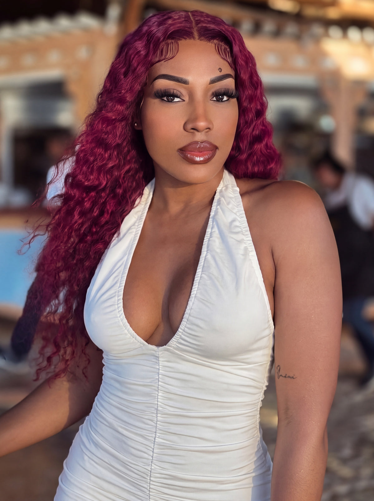 The Ruched Halter Maxi Dress - Off White — maxi dress (additional view)